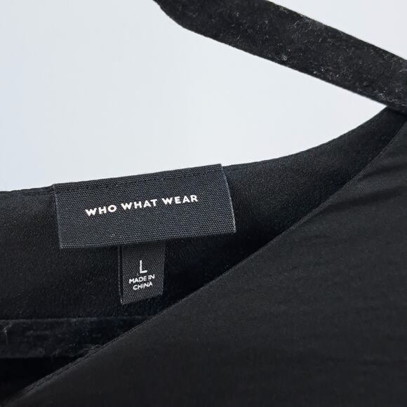 Who What Wear Mini Dress L Flutter Keyhole Sleeve Chiffon Ruffled Tiered Black - Picture 3 of 8